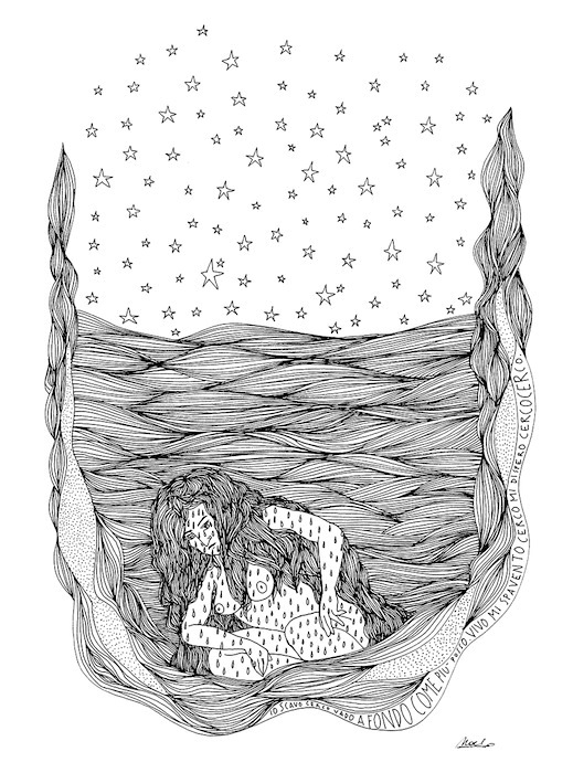 Noel Gazzano (2014) Io Scavo Cerco Vado a Fondo (2014). China su carta, 35x25 cm