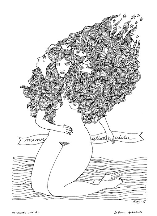 Noel Gazzano (2014) Mi Sveglio Stordita (2014). China su carta, 35x25 cm