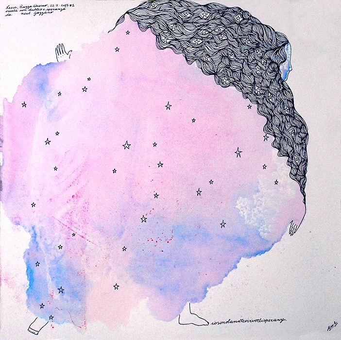Noel Gazzano (2015) Io Sono la Notte e Vivo di Speranza.Tecnica mista su carta, 30x30cm